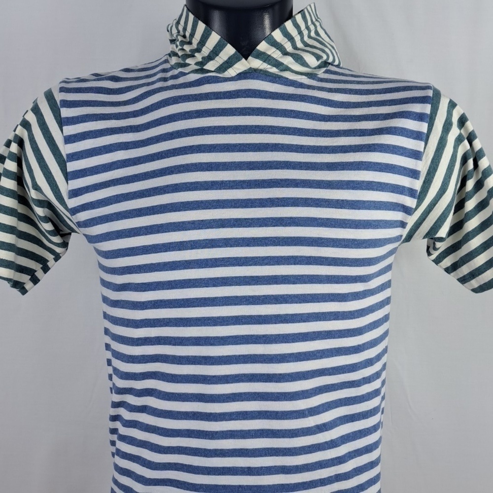 Vintage Red Camel Women's LG green & blue casual striped hooded t-shirt